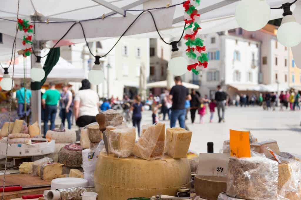 A selection of cheese in the market
