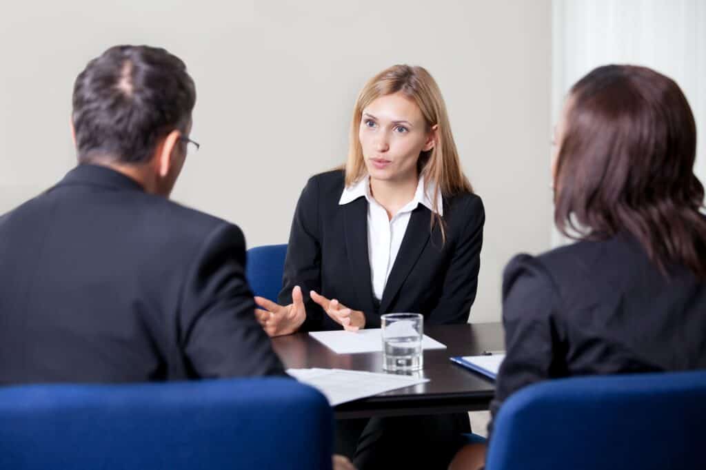 Young woman explaining her profile in an interview