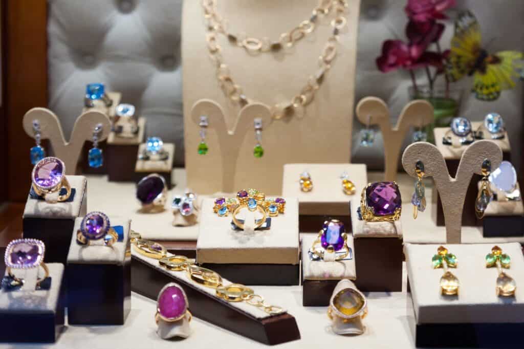 High-value pieces of jewellery on display in the concept of 'How to Move Valuable and Fragile Items Safely When Moving House to East London'.